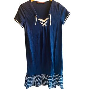 Comptoir des Cotonniers Navy Stripe Nautical Lace Up Dress